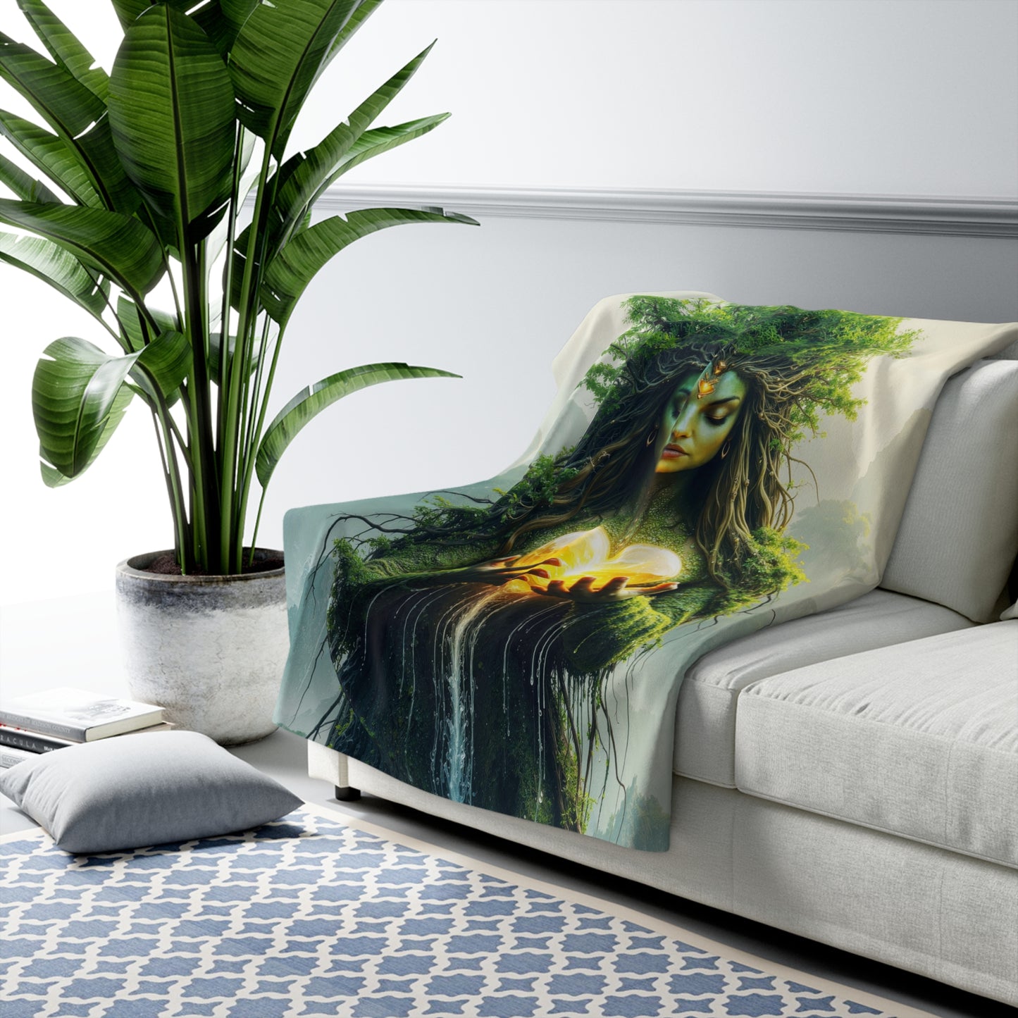 Gaia Mother Nature Spirit Sherpa Fleece Blanket, Cozy Throw Blanket, Tree Goddess Blanket, Gifts for Nature Lovers, Cozy Autumn Home Decor