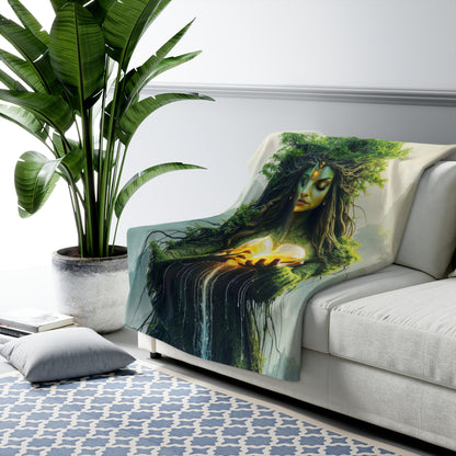 Gaia Mother Nature Spirit Sherpa Fleece Blanket, Cozy Throw Blanket, Tree Goddess Blanket, Gifts for Nature Lovers, Cozy Autumn Home Decor