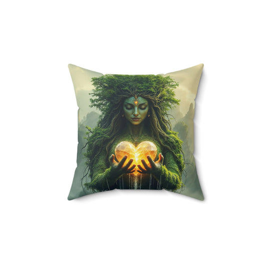 Nature Goddess Faux Suede Pillow, Bohemian Home Decor, Eco-friendly Decorative Cushion, Unique Gift for Nature Lovers, Spiritual Artwork