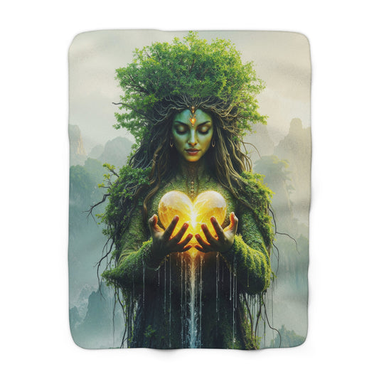 Gaia Mother Nature Spirit Sherpa Fleece Blanket, Cozy Throw Blanket, Tree Goddess Blanket, Gifts for Nature Lovers, Cozy Autumn Home Decor