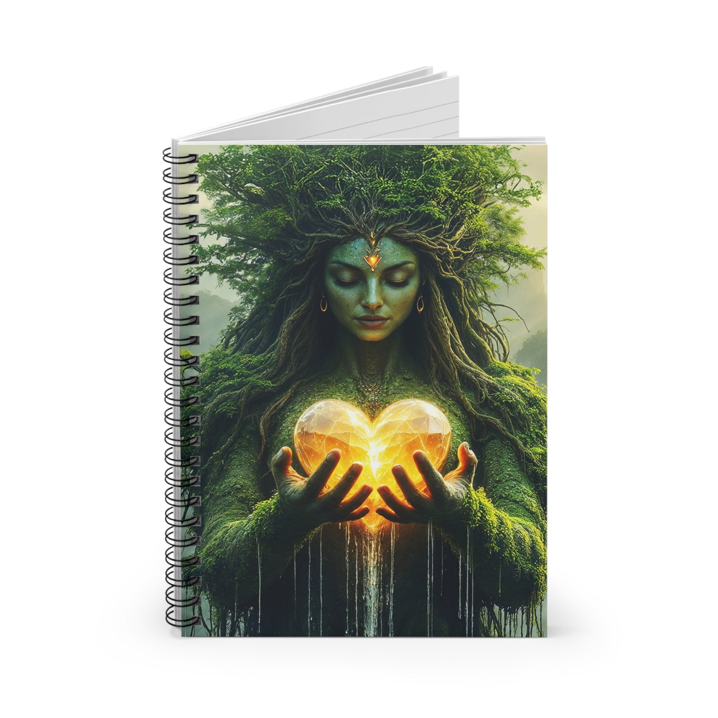 Gaia / Mother Nature-Inspired Spiral Notebook - Heart Embrace, Eco-Friendly Journal, Boho Art Notebook, Gift for Nature Lovers, Inspirational Writing