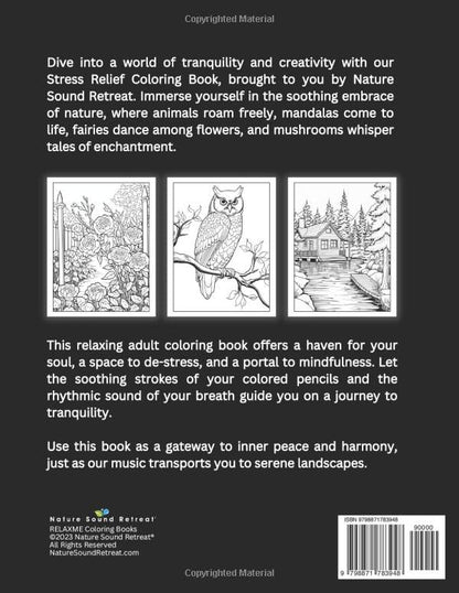 Stress Relief Adult Coloring Book: With Animals, Patterns, Landscapes, Flowers, Mushrooms, Fairies for Relaxation