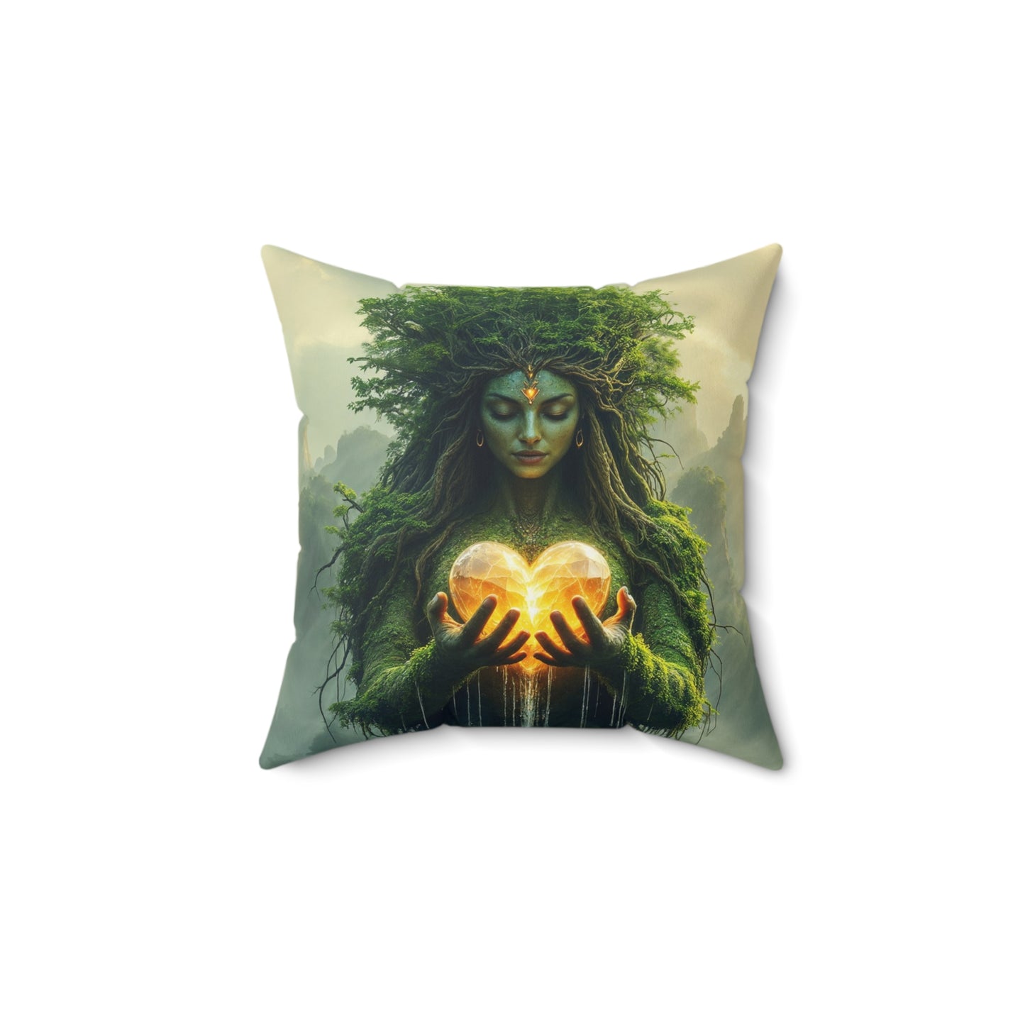 Nature Goddess Faux Suede Pillow, Bohemian Home Decor, Eco-friendly Decorative Cushion, Unique Gift for Nature Lovers, Spiritual Artwork